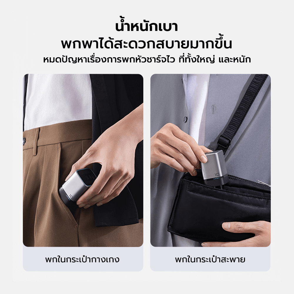หัวชาร์จเร็วพร้อมสาย CUKTECH รุ่น AD1203P GAN 120W สีเทา ชาร์จสูงสุด 3 อุปกรณ์
